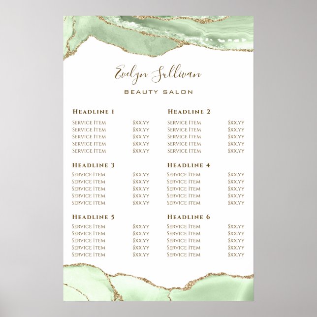 Poster Jade Green Price List (Devant)