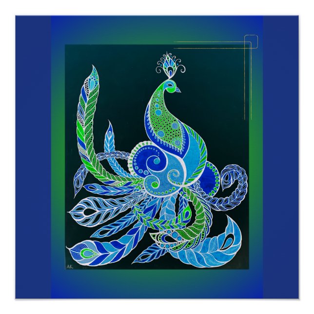 Poster Jade Majesty Elegant Vert et bleu paon (Devant)