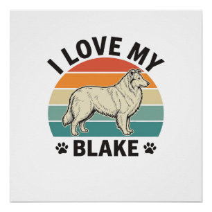 Poster J'adore mon chien Blake Design de gravure rétro_1