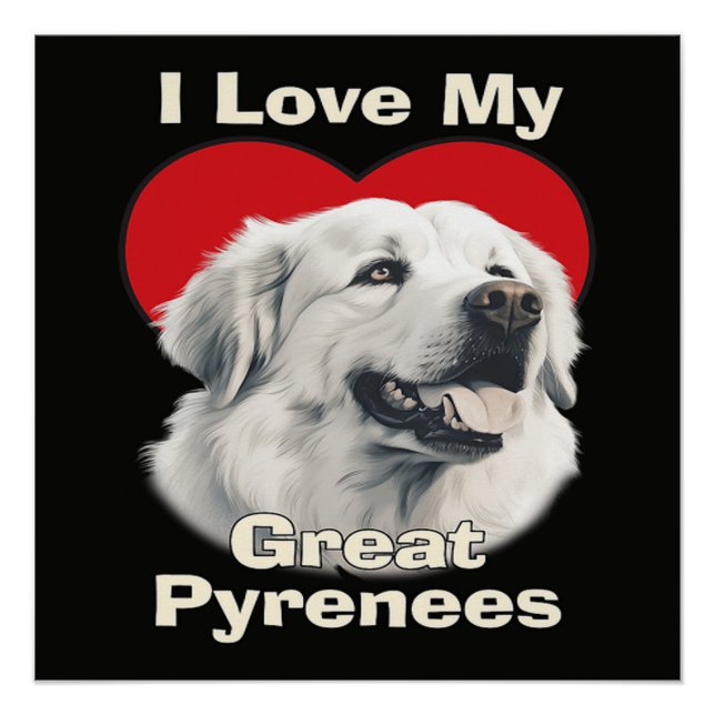 Poster J'adore mon chien des Pyrénées (Devant)