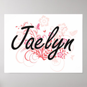 Poster Jaelyn Nom Artistique Design avec Fleurs