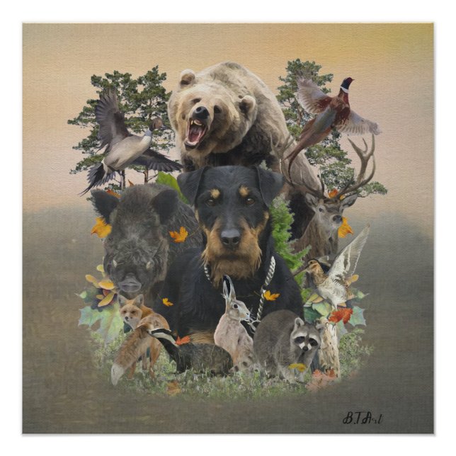 Poster Jagdterrier, Chasse Allemande Tapisserie Terrier (Devant)