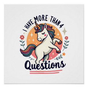 Poster J'ai plus de 4 questions Vintage Licorne Rétro