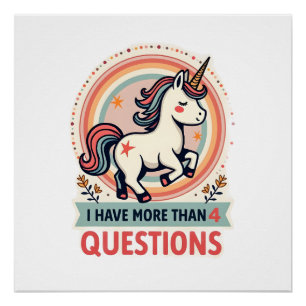 Poster J'ai plus de 4 questions Vintage Licorne Rétro