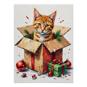 Poster J'aide à déballer ! Drôle de chat dans un carton d