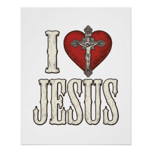 Poster J'aime Jésus Gravure Vintage Design de T-shirt de