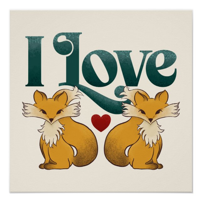 Poster J'Aime Les Renards Mignons Coeur (Devant)