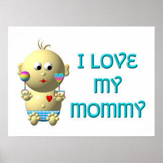 Poster J'aime ma maman Bouncing Baby avec le coeur et les