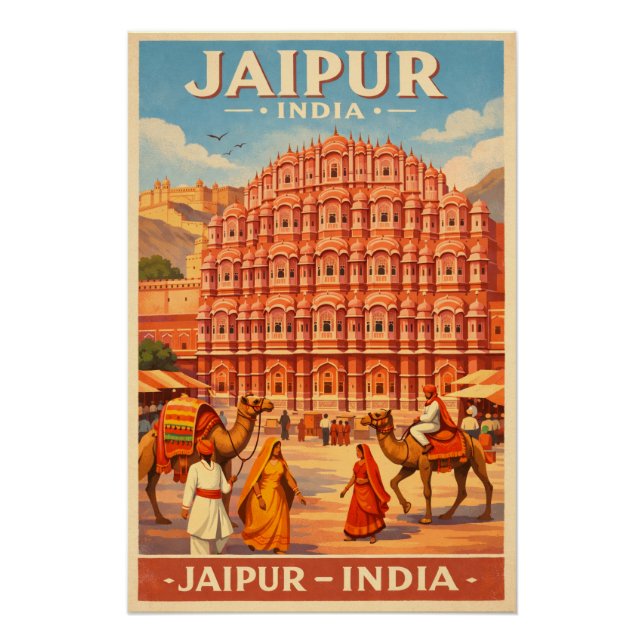 Poster Jaipur, India, in a classic retro (Devant)
