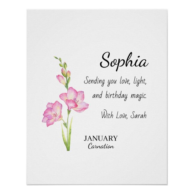 Poster January Carnation Personalized Birthday (Devant)