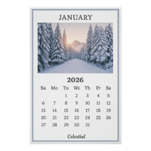 Poster Janvier 2026 Snowy Mountain Calendrier Page
