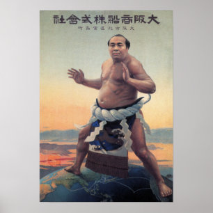 POSTER JAPON SUMO VOYAGE EN VAPEUR C. 1915