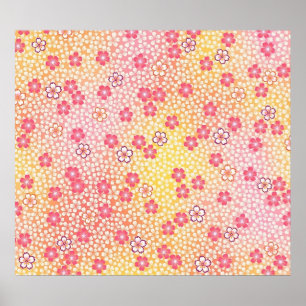 Poster Japonais KIMONO Textile, Motif de fleurs de cerisi