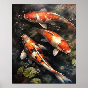 Poster japonais Koi Fish Pond Art
