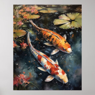 Poster japonais Koi Fish Pond Art