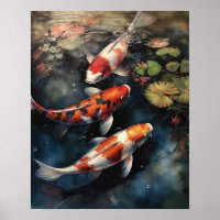 Poster japonais Koi Fish Pond Art