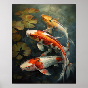 Poster japonais Koi Fish Pond Art