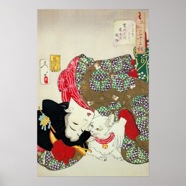 Poster Japonaise avec Chat, Tsukioka Yoshitoshi (Devant)