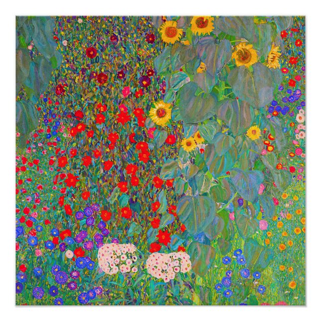 Poster Jardin agricole de Gustav Klimt avec tournesols (Devant)
