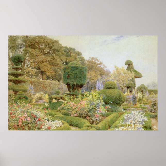Poster Jardin Anglais Rétro, Roses et Œillets d'Elgood (Devant)