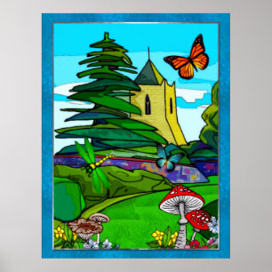 Poster Jardin anglais Whimsical Folk Art