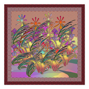 Poster Jardin aux fleurs exotiques