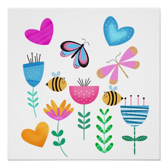 Poster Jardin d'abeilles heureux (Devant)