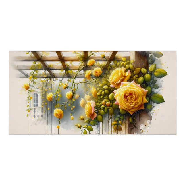 Poster Jardin d'aquarelle de Roses Jaunes (Devant)