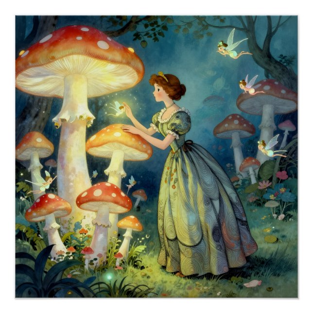 Poster Jardin de champignons géants lumineux (Devant)