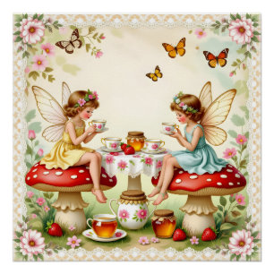 Poster Jardin de pique-nique fée florale vintage