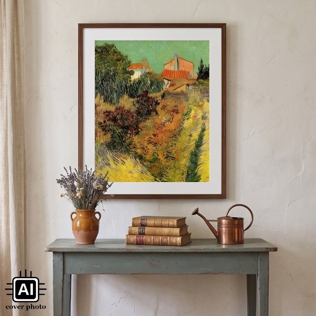 Poster Jardin derrière une maison par Vincent van Gogh (Garden Behind a House by Vincent van Gogh is a vintage fine art post impressionism painting.)
