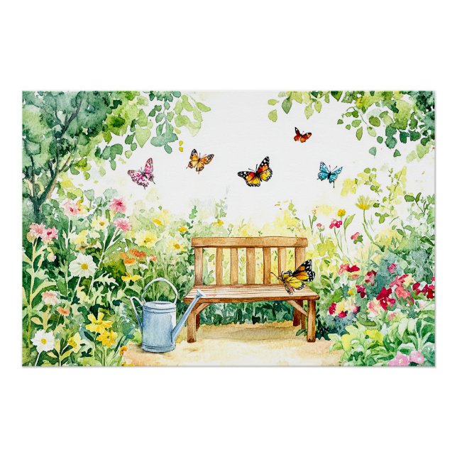 Poster Jardin d'été avec papillons (Devant)