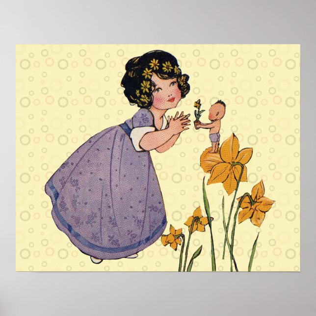 Poster Jardin Elfe Jonquille Féerie Printemps Pâques (Devant)