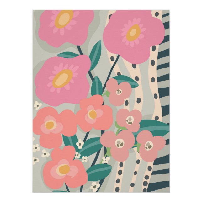 Poster Jardin Fantaisiste Moderne Murale Florale (Devant)