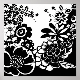 Poster Jardin floral noir et blanc Motif graphique
