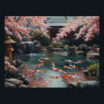 Poster Jardin japonais avec Koi et fleurs de cerisiers<br><div class="desc">Ce tableau capture un jardin japonais serein avec un bassin de koi entouré de fleurs de cerisiers vibrantes en pleine floraison. Une douce cascade surplombe les rochers, ce qui ajoute à l'ambiance paisible. Des lanternes traditionnelles en bois sont installées au bord de l'étang, ce qui renforce l'esthétique paisible du jardin....</div>