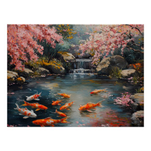 Poster Jardin japonais paisible avec Koi Pond