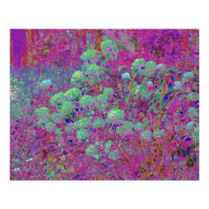 Poster Jardin magenta avec fleurs d'hortensia aqua