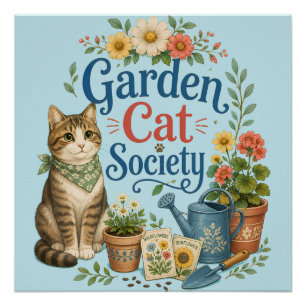 Poster Jardin Société Féline Cottagecore Florales