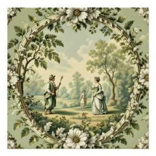 Poster Jardin vintage vert sauge floral