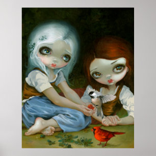 Poster Jasmin rouge Becket de neige blanc et de rose