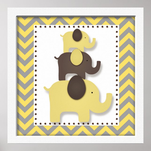 Poster Jaune Chevron Elephant Pépinière Wall Art (Devant)