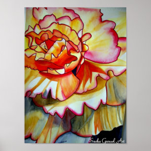 Poster Jaune de la fleur de Begonia aquarelle art origina