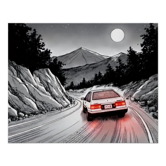Poster JDM Panda Manga Style Montagne Drift (Devant)
