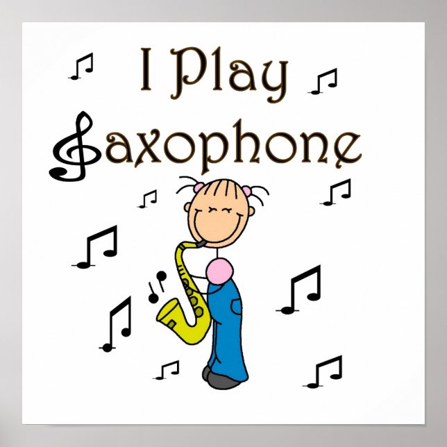 Poster Je joue Saxophone Stick Figure T-shirts et cadeaux (Devant)