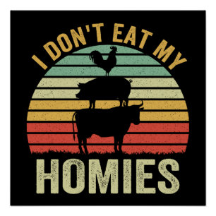 Poster Je ne mange pas mes potes Cadeau rétro vegan drôle