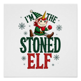 Poster Je suis l'elfe défoncé Noël vintage licorne dabant