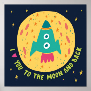 Poster Je T'Aime À La Lune Et À La Rocheuse De Dos