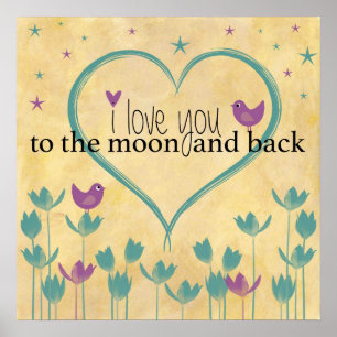 Poster Je t'aime à la lune et l'art des mots arrières
