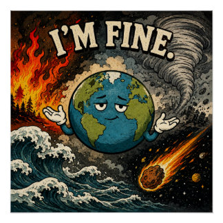 Poster Je vais bien Funny Planet Earth Chaos Graphique